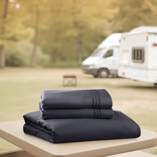 Nestl Black Short Queen Sheets for RV, Hotel Luxury RV Queen Sheets Set, 4 Piece Fitted Bed Sheet Set and Pillowcases, Super Soft, Wrinkle-Free, and Breathable Camper Bedding - Image 4