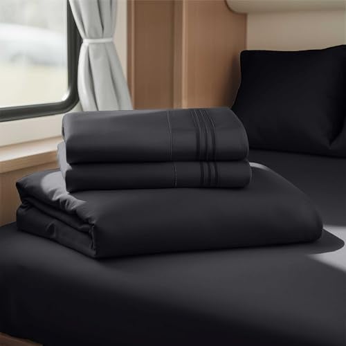 Nestl Black Short Queen Sheets for RV, Hotel Luxury RV Queen Sheets Set, 4 Piece Fitted Bed Sheet Set and Pillowcases, Super Soft, Wrinkle-Free, and Breathable Camper Bedding - Image 2