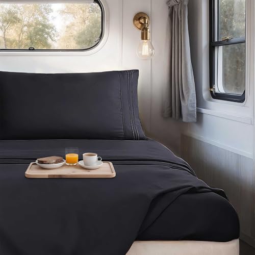 Nestl Black Short Queen Sheets for RV, Hotel Luxury RV Queen Sheets Set, 4 Piece Fitted Bed Sheet Set and Pillowcases, Super Soft, Wrinkle-Free, and Breathable Camper Bedding - Image 5