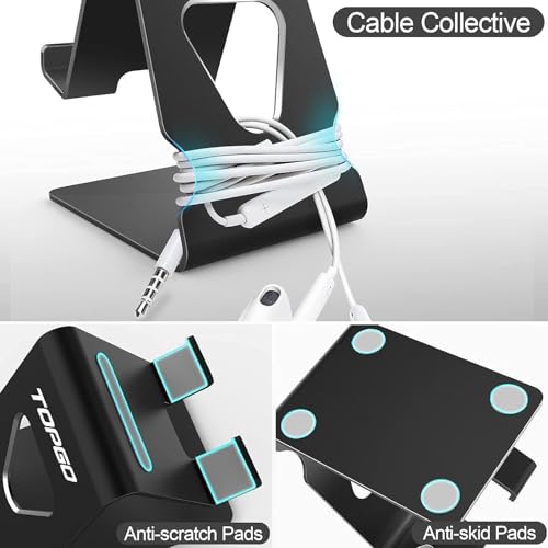 TOPGO 2 Pack Cell Phone Stand, Phone Dock, Cradle, Holder, Aluminum Desktop Phone Stand with Cable Collective for Office Desk, Bedside Table Compatible with iPhone 17 16 15 14 13 12 Pro Max - Black - Image 5