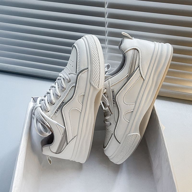 Genuine Leather White shoes womens popular versatile casual shoes 2023 new spring and autumn platform sneakers ins fashion sneaker Gray [special cabinet version]] 