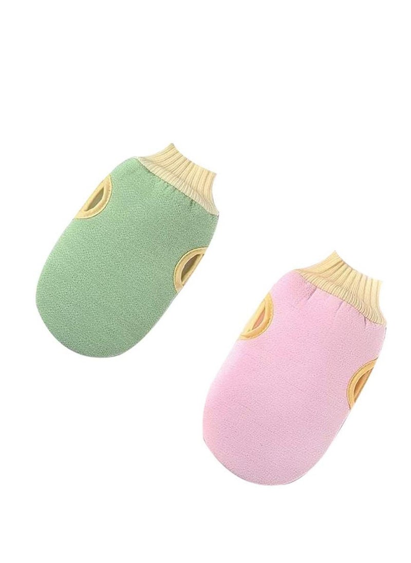 Y&D - 2 Pack Exfoliating Gloves Body Scrub Exfoliator Eraser Mitt Loofah Exfoliation Scrubbers Exfoliate Arms Legs Face Cloth Cleansing for Bath (Green + Pink) - Image 1