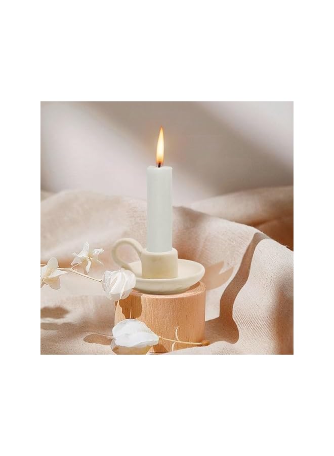The Bros 2 Pcs Ceramic Candle Holder, Taper Candle Holder with Handle Simple Ambiance Nordic Style Stand Desktop Ornament, Candlestick Holder for Halloween Home Decoration Desktop Ornament (Beige) - Image 4