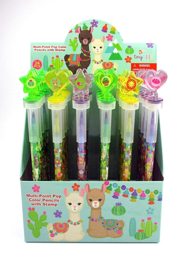 TINYMILLS 24 Pcs Llama Alpaca 2 in 1 Stackable Stacking Crayon with Extra Stamper Topper, Kids Party Favors, Goodie Bag Stuffers, Classroom Rewards, Prizes - Image 1