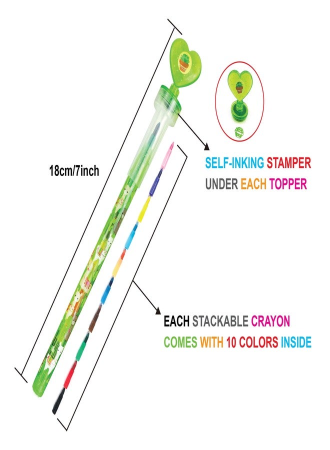 TINYMILLS 24 Pcs Llama Alpaca 2 in 1 Stackable Stacking Crayon with Extra Stamper Topper, Kids Party Favors, Goodie Bag Stuffers, Classroom Rewards, Prizes - Image 2
