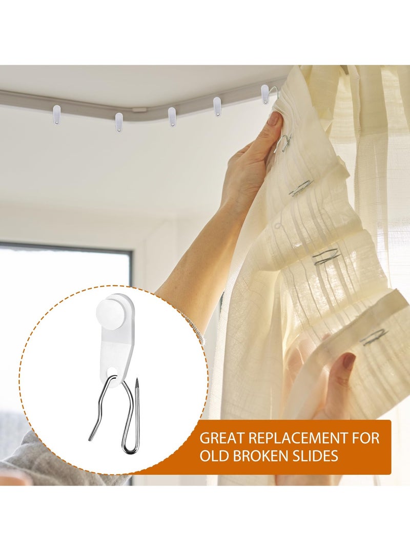 Excefore 100 مجموعة من قلابات قضبان الستائر البيضاء - خطافات ستائر لقضبان الستائر المتحركة - خطافات بلاستيكية ومعدنية للستائر الجدارية - Image 3