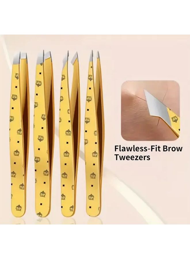 ملقط الحواجب من الفولاذ المقاوم للصدأ الأصفر مجموعة إزالة الشعر الدقيقة تشكيل الحواجب وتطبيق الرموش الاصطناعية - Image 3