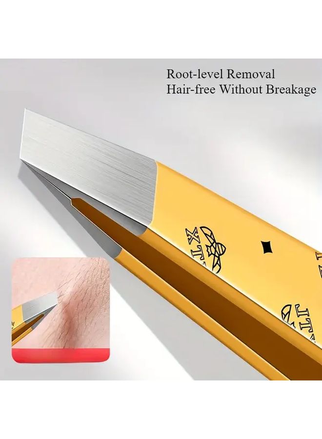 ملقط الحواجب من الفولاذ المقاوم للصدأ الأصفر مجموعة إزالة الشعر الدقيقة تشكيل الحواجب وتطبيق الرموش الاصطناعية - Image 2