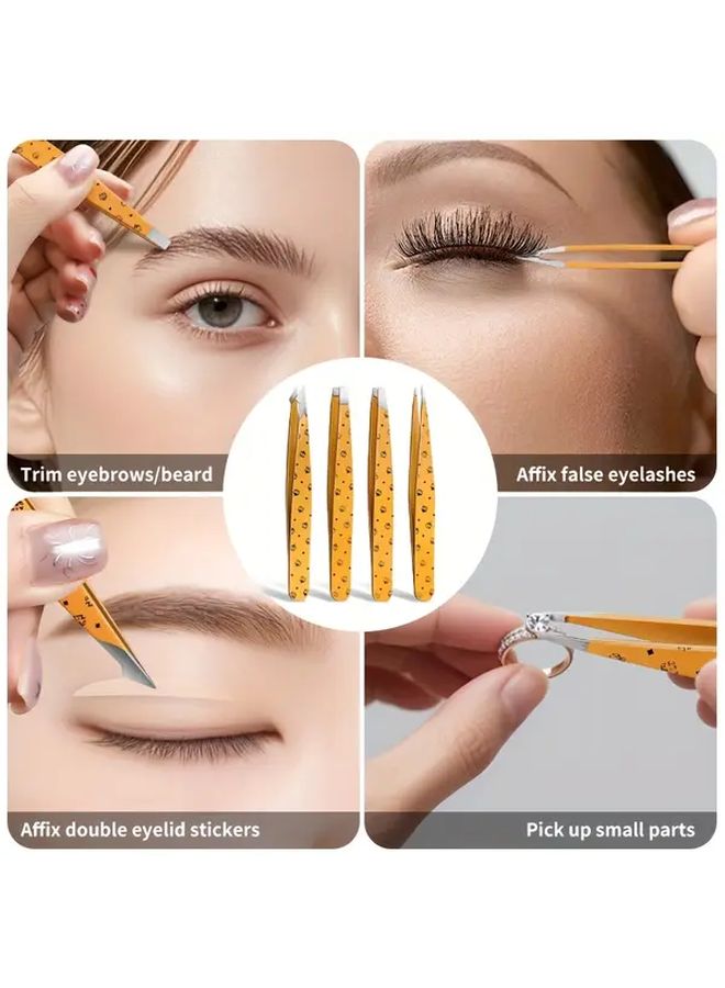 ملقط الحواجب من الفولاذ المقاوم للصدأ الأصفر مجموعة إزالة الشعر الدقيقة تشكيل الحواجب وتطبيق الرموش الاصطناعية - Image 5