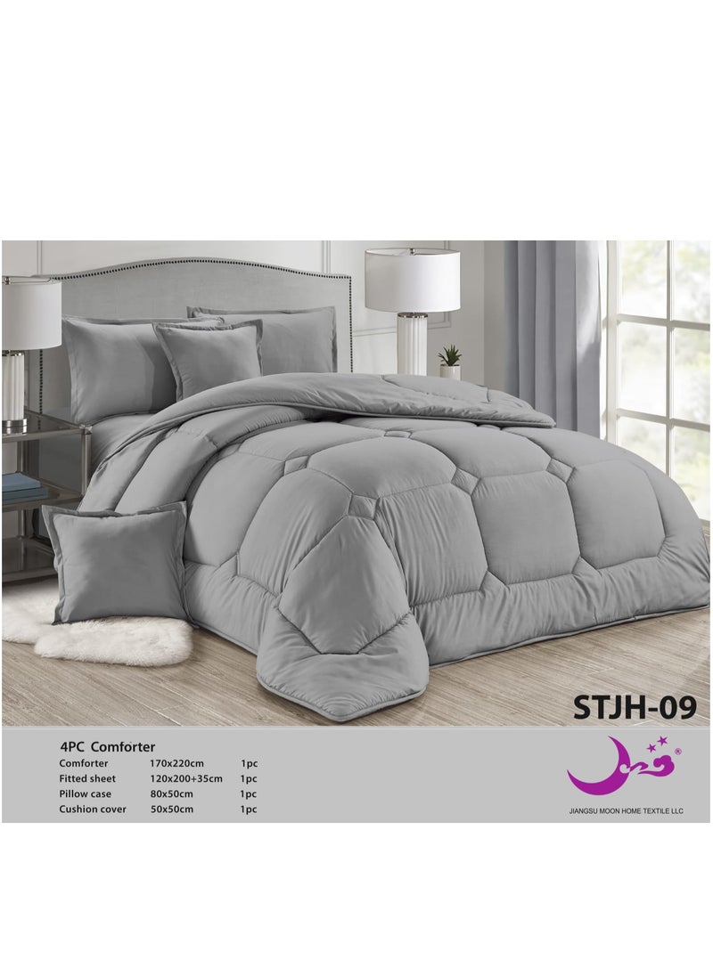 Moon 4-Piece Single Bed Quilt Set – 170x220 cm Comforter with Fitted Sheet and Pillowcases 