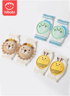 hibobi 3 pairs of breathable cotton children's and infants' safe crawling elbow pads, anti-fall cartoon knee pads  - Image 1