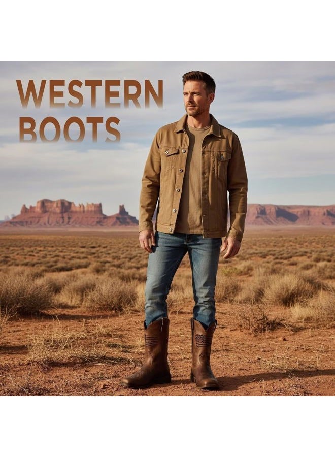 SUREWAY Men's 10 inch Western Cowboy Work Boots for Men Square Toe,Premium Full Grain Leather,Goodyear Welted,Superior Oil/Slip/Water Resistant, Soft Toe Distressed Brown, 10.5 - Image 2
