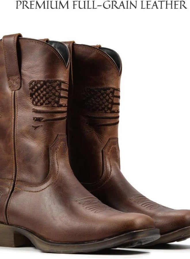 SUREWAY Men's 10 inch Western Cowboy Work Boots for Men Square Toe,Premium Full Grain Leather,Goodyear Welted,Superior Oil/Slip/Water Resistant, Soft Toe Distressed Brown, 10.5 - Image 3