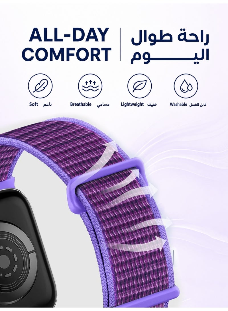 Nylon Straps for Apple Watch, For 38mm/40mm/41mm/42mm(S10,S11), Hook &Loop Soft Breathable Adjustable band for iWatch Series 11/10/9/8/7/6/5/4, SE3/SE2/SE, Lavender - Image 3