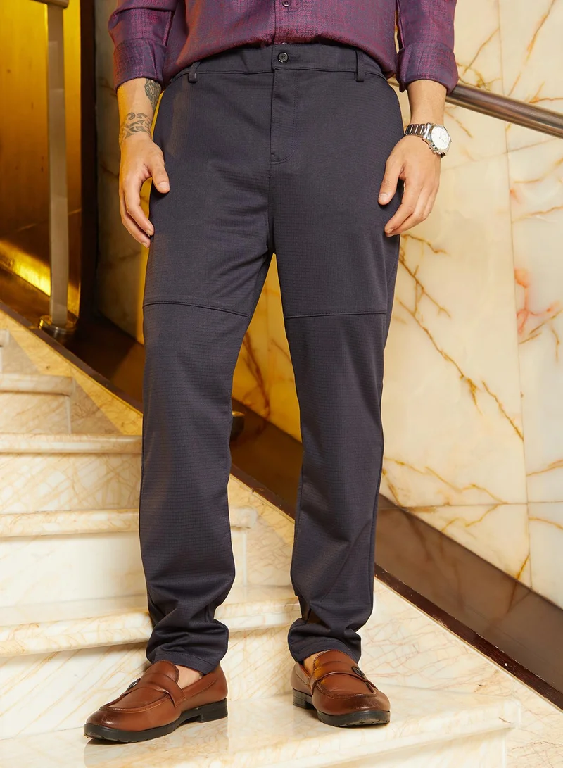 Campus Sutra Men's Ash Grey Panel-Waffle Chino Trousers