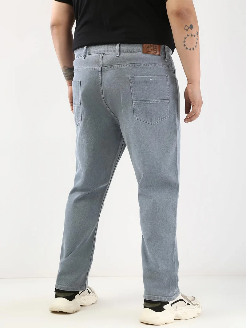 Urbano Fashion  Urbano Plus Men's Light Grey Straight Fit Washed Jeans Stretchable  | Best Price UAE