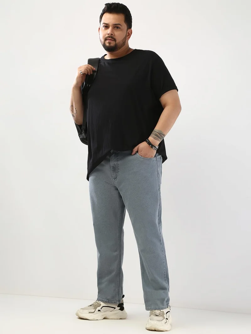 Urbano Fashion  Urbano Plus Men's Light Grey Straight Fit Washed Jeans Stretchable  | Best Price UAE