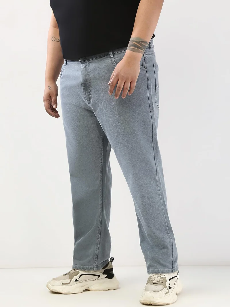 Urbano Fashion  Urbano Plus Men's Light Grey Straight Fit Washed Jeans Stretchable  | Best Price UAE