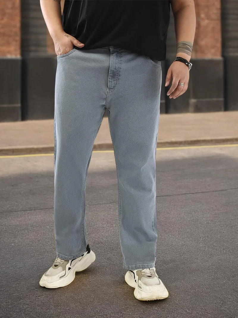 Urbano Plus Men's Light Grey Straight Fit Washed Jeans Stretchable