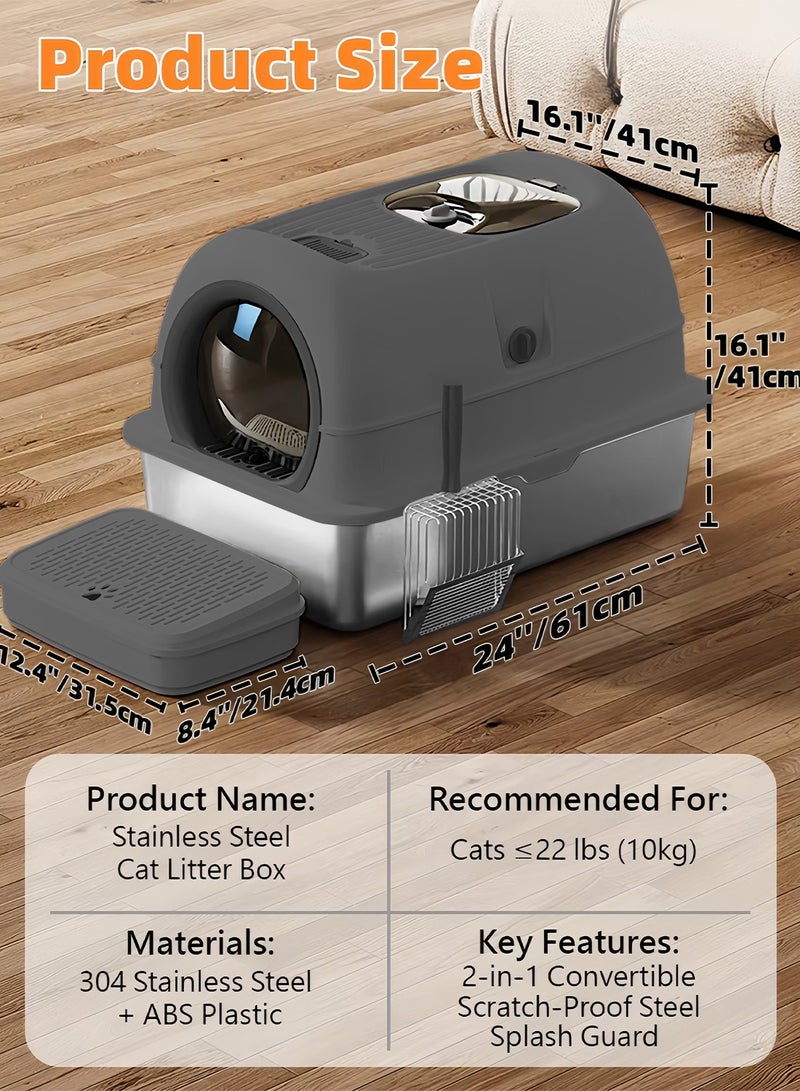 كيدل صندوق القمامة القط من الفولاذ المقاوم للصدأ مع خطوات ومسكوب عالية الجوانب صندوق القمامة القط المعدنية مع غطاء سهل التنظيف غير اللاصقة ومكافحة التسرب - Image 4