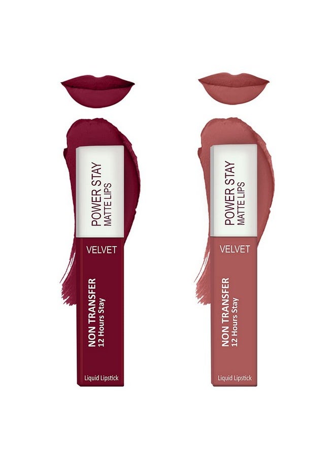 فور شور - ® مجموعة أحمر الشفاه السائل غير اللامع المقاوم للماء (يدوم حتى 12 ساعة) (Cherry Maroon Peach Nude) - Image 1