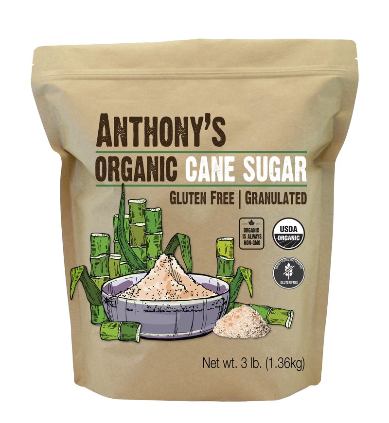 Anthony's Organic Cane Sugar, 3 lb, Granulated, Gluten Free & Non GMO - Image 1