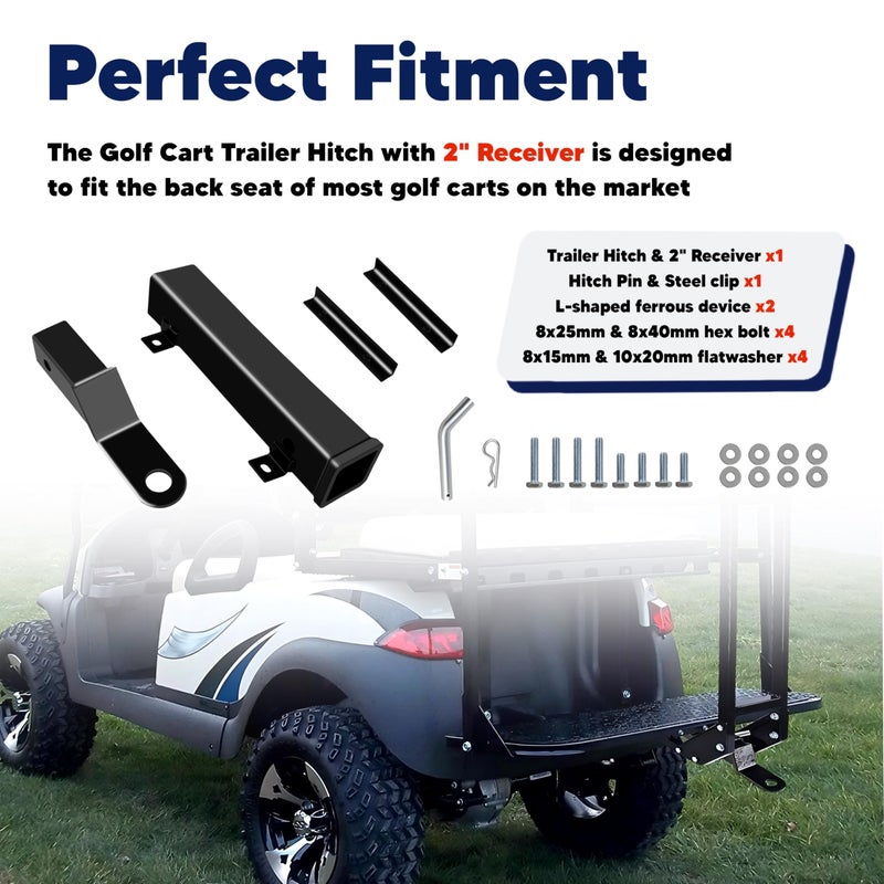 VONLX Golf Cart Trailer Hitch with 2" Receiver Golf Cart Rear Seat Rear Hitch for Step on Back Compatible with Footrest-Club Car, EZGO, Yamaha - Image 5