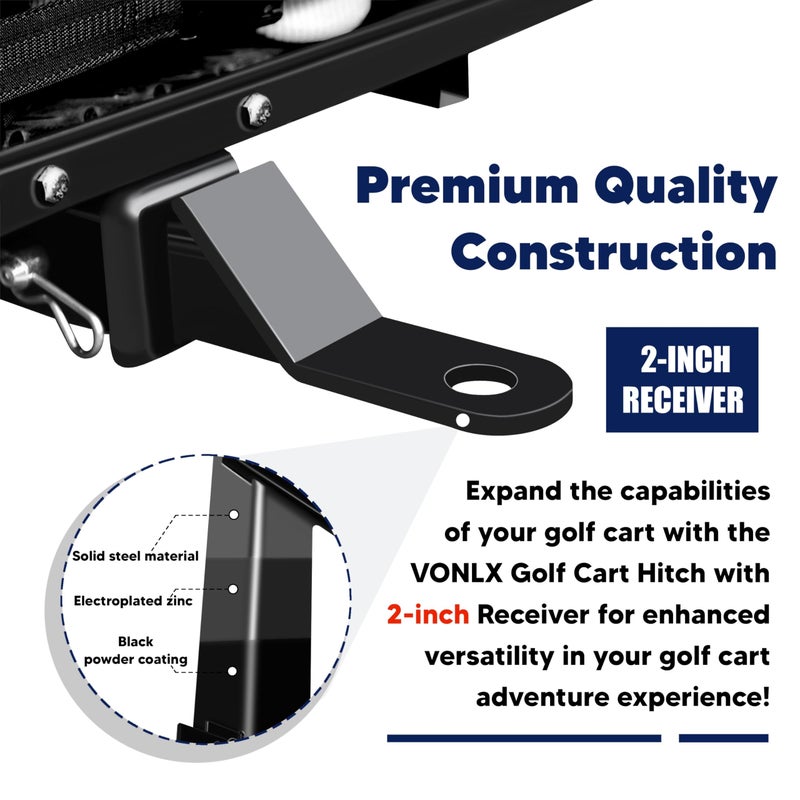 VONLX Golf Cart Trailer Hitch with 2" Receiver Golf Cart Rear Seat Rear Hitch for Step on Back Compatible with Footrest-Club Car, EZGO, Yamaha - Image 2