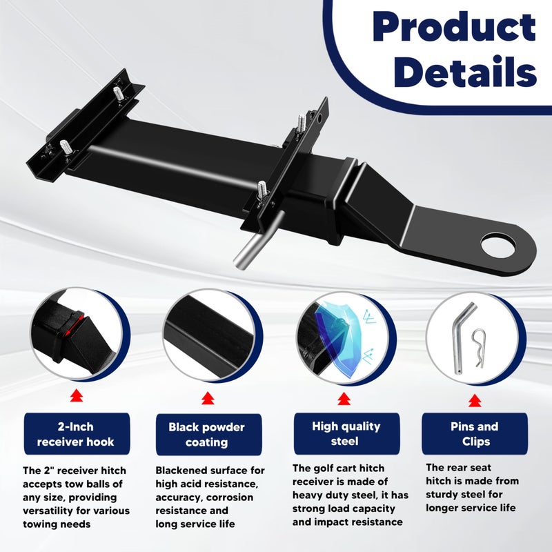 VONLX Golf Cart Trailer Hitch with 2" Receiver Golf Cart Rear Seat Rear Hitch for Step on Back Compatible with Footrest-Club Car, EZGO, Yamaha - Image 4