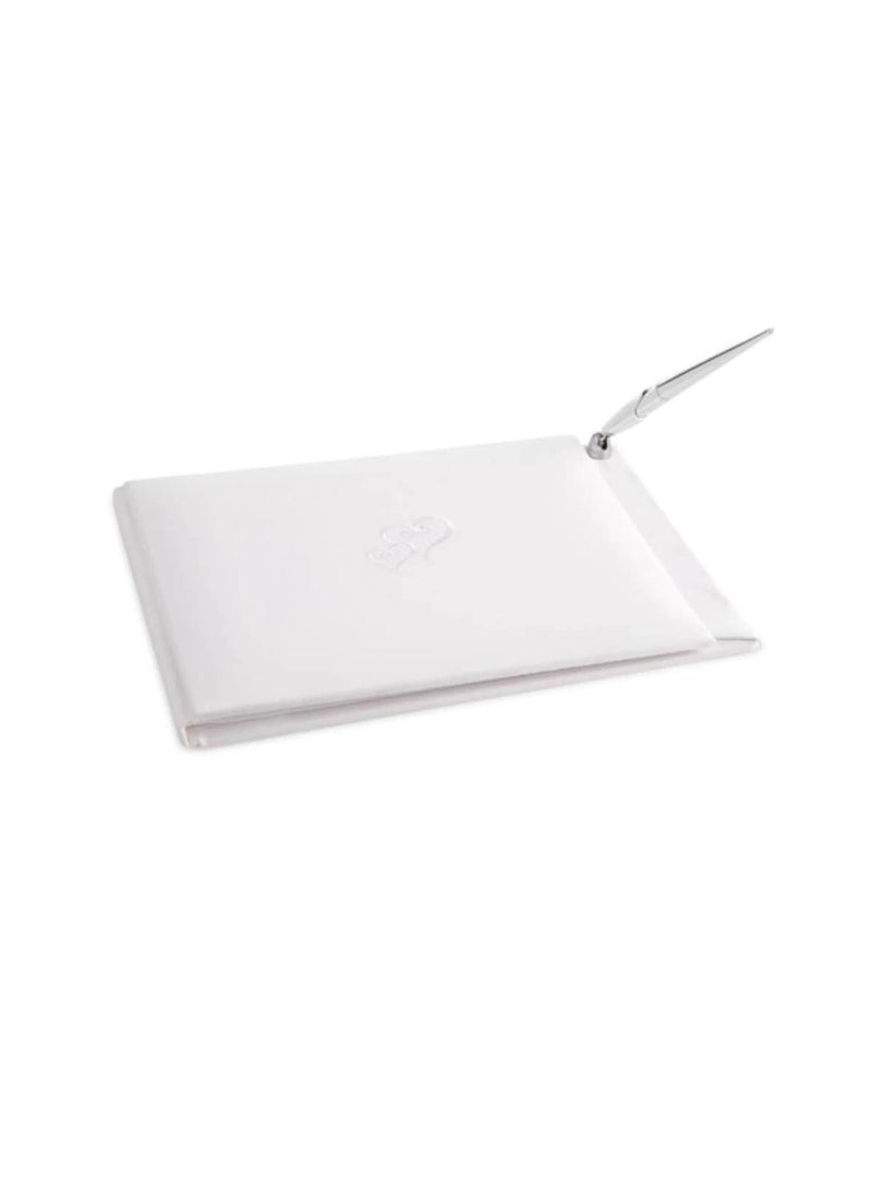 مجموعة دفتر الزوار باللون الأبيض مع قلوب مطرزة - Image 1