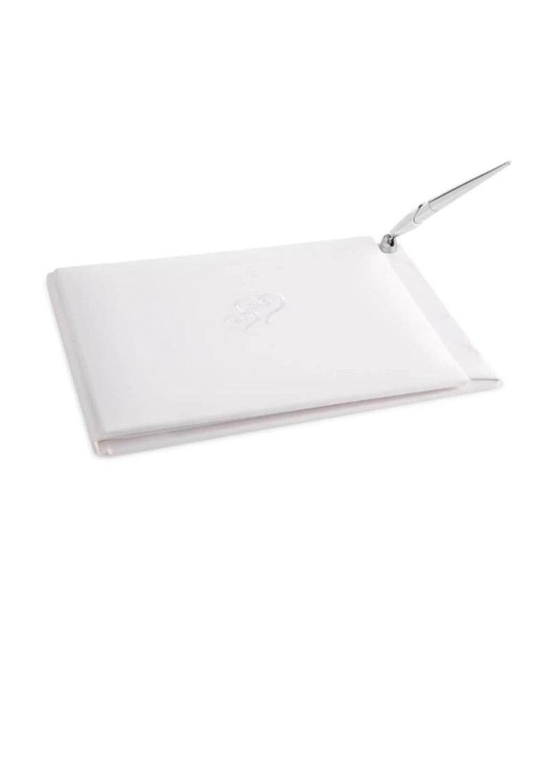 مجموعة دفتر الزوار باللون الأبيض مع قلوب مطرزة - Image 2