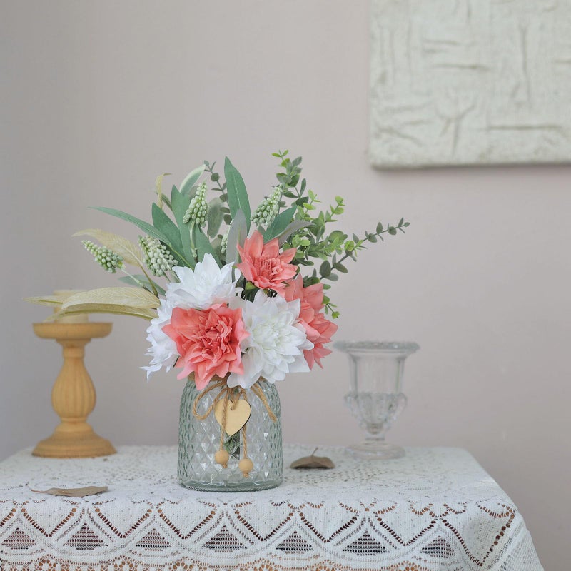 VIERENA Faux Flowers with Vase,Artificial Silk Flowers in Vase, Fake Plant Eucalyptus and Willow,Flower Arrangement for Home Farmhouse Dining Table Centerpiece Decorations Coffee Table Decor (Dusty Pink) - Image 3