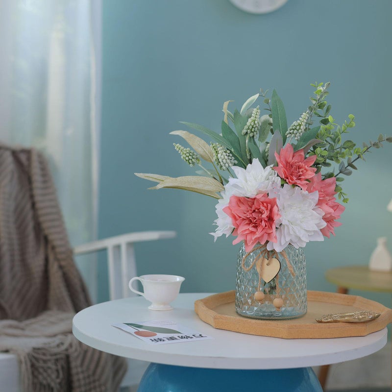 VIERENA Faux Flowers with Vase,Artificial Silk Flowers in Vase, Fake Plant Eucalyptus and Willow,Flower Arrangement for Home Farmhouse Dining Table Centerpiece Decorations Coffee Table Decor (Dusty Pink) - Image 5