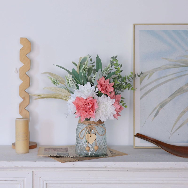 VIERENA Faux Flowers with Vase,Artificial Silk Flowers in Vase, Fake Plant Eucalyptus and Willow,Flower Arrangement for Home Farmhouse Dining Table Centerpiece Decorations Coffee Table Decor (Dusty Pink) - Image 4