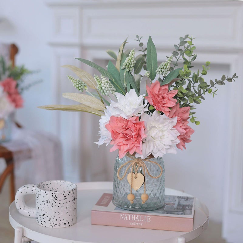 VIERENA Faux Flowers with Vase,Artificial Silk Flowers in Vase, Fake Plant Eucalyptus and Willow,Flower Arrangement for Home Farmhouse Dining Table Centerpiece Decorations Coffee Table Decor (Dusty Pink) - Image 2