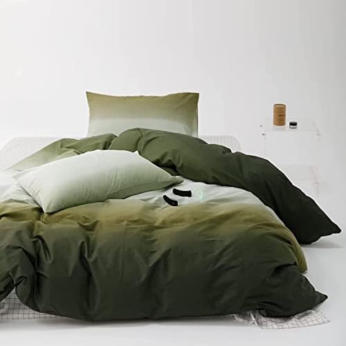Houseri Gradient Full Comforter Set White and Olive Green Bedding Sets Full Size for Teen Boys Girls Aesthetic Cream and Army Green Bed Sets Soft Comfy Dark Green Artistic Ombre Dorm Quilts Full - Image 2