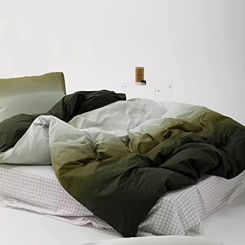 Houseri Gradient Full Comforter Set White and Olive Green Bedding Sets Full Size for Teen Boys Girls Aesthetic Cream and Army Green Bed Sets Soft Comfy Dark Green Artistic Ombre Dorm Quilts Full - Image 4
