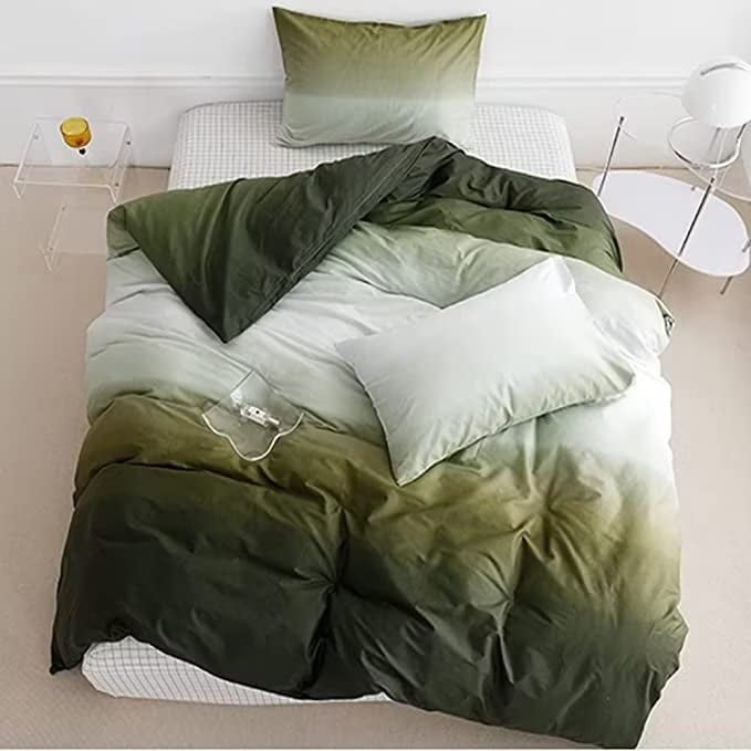 Houseri Gradient Full Comforter Set White and Olive Green Bedding Sets Full Size for Teen Boys Girls Aesthetic Cream and Army Green Bed Sets Soft Comfy Dark Green Artistic Ombre Dorm Quilts Full - Image 1