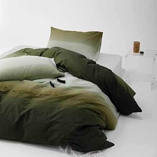 Houseri Gradient Full Comforter Set White and Olive Green Bedding Sets Full Size for Teen Boys Girls Aesthetic Cream and Army Green Bed Sets Soft Comfy Dark Green Artistic Ombre Dorm Quilts Full - Image 5