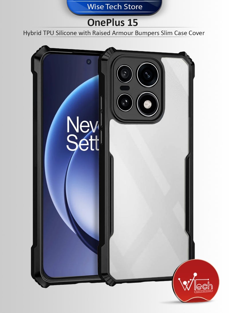 Wtech OnePlus 15 5G 2025 Hybrid TPU Silicone with Raised Armour Bumpers Slim Case Cover (MCAPSA) - Clear/Black - Image 1