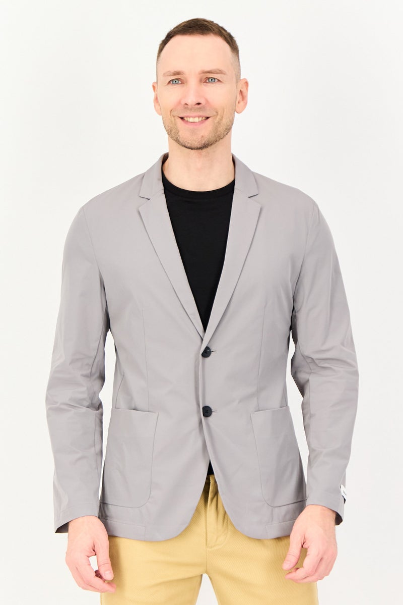 SELECTED Men Regular Fit Solid Semi Formal Blazer, Grey - Image 1