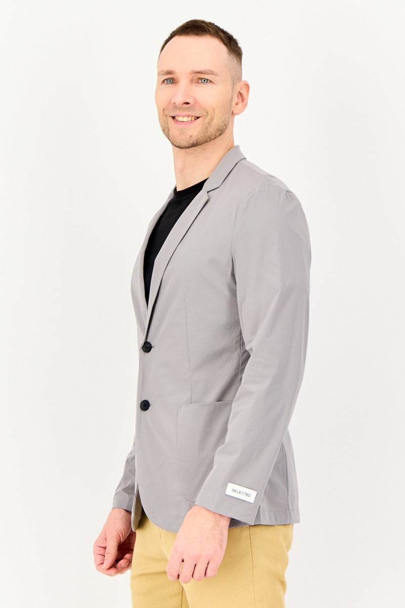 SELECTED Men Regular Fit Solid Semi Formal Blazer, Grey - Image 3