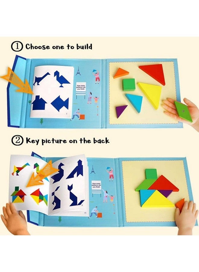 NIBEMINENT - Wooden Tangram Travel Game Magnetic Puzzle Book Tangrams Jigsaw Shapes With Solution Traveler Challenge Iq Educational Toy For 3-99 Years - Image 1