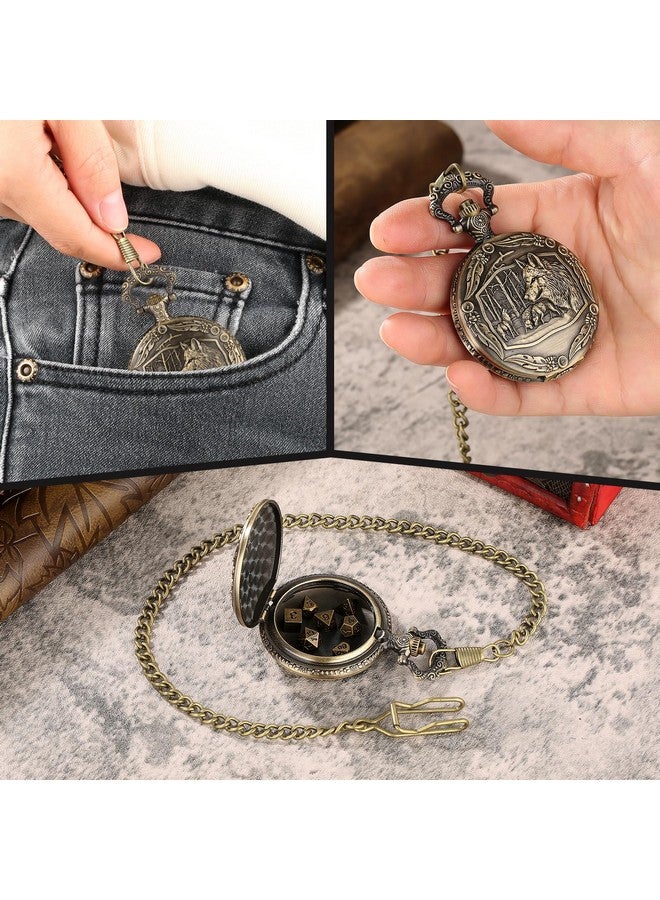 Keller & Weber Mini Dnd Dice Set With Steampunk Wolf Pocket Watch Shell Case, 7Pcs Polyhedral Metal D&D Dice, Dnd Gifts With Gift Box, Role Playing Board Games Accessories - Image 5