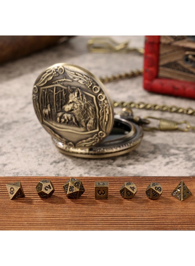 Keller & Weber Mini Dnd Dice Set With Steampunk Wolf Pocket Watch Shell Case, 7Pcs Polyhedral Metal D&D Dice, Dnd Gifts With Gift Box, Role Playing Board Games Accessories - Image 4