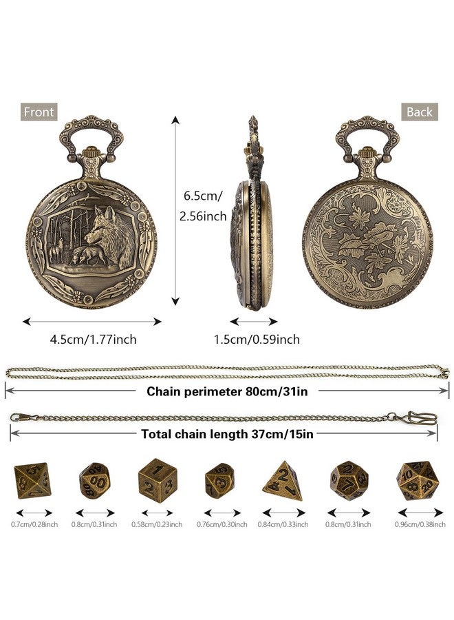 Keller & Weber Mini Dnd Dice Set With Steampunk Wolf Pocket Watch Shell Case, 7Pcs Polyhedral Metal D&D Dice, Dnd Gifts With Gift Box, Role Playing Board Games Accessories - Image 3