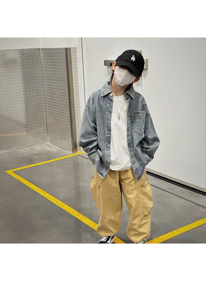 Baoduo Children's Clothing Boys' Denim Top Shirt New Fashion Handsome Boy Spring And Autumn Long Sleeve Coat Spring Fashion 