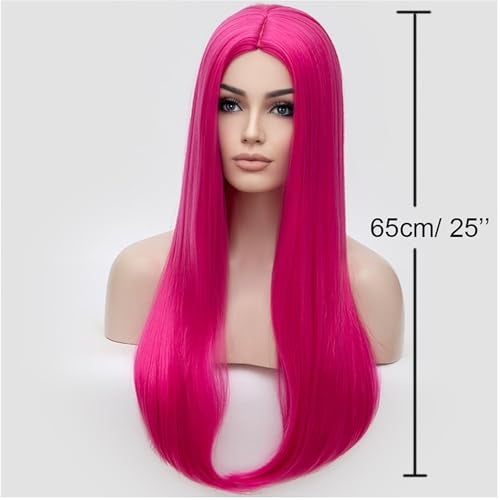 BERON Pink Wigs for Women Silky Long Straight Girls Wig Hot Pink Women and Girls Wigs Magenta Heat Resistant Synthetic for Cosplay Party or Daily Use - Image 3