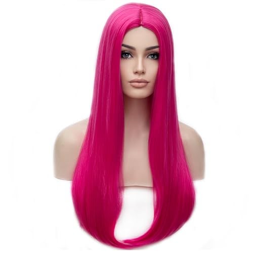 BERON Pink Wigs for Women Silky Long Straight Girls Wig Hot Pink Women and Girls Wigs Magenta Heat Resistant Synthetic for Cosplay Party or Daily Use - Image 1