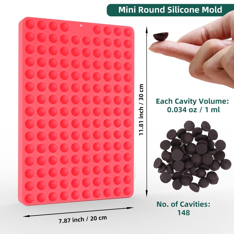 Amyandone Mini Round Silicone Molds, 148 Cavities Semi Sphere Chocolate Candy Mold for Baking and Freezing Chocolate Chip/Gumdrop/Cookie/Dog Treat/Cake Decor/Fruit Snack (with a Scraper) - Image 5